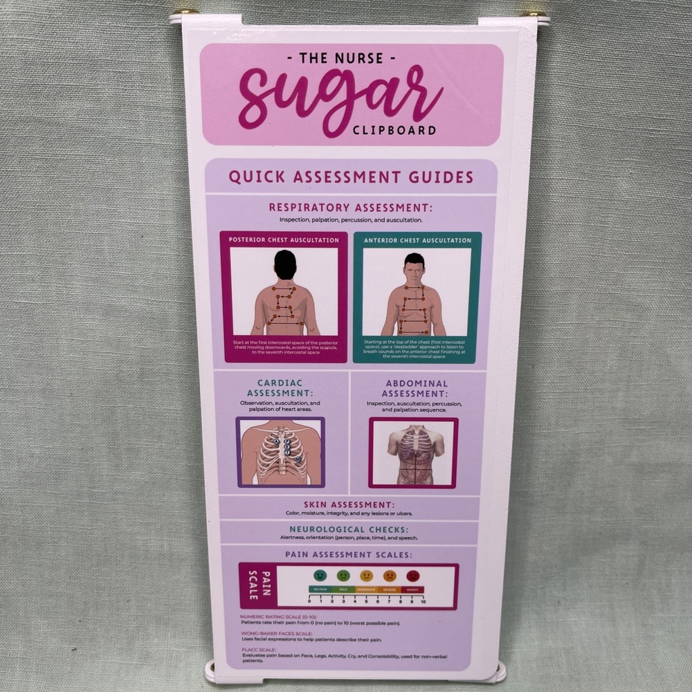 Nurse Foldable Clipboard Medical Reference Cheat Sheet RN CNA Clipboard Pink